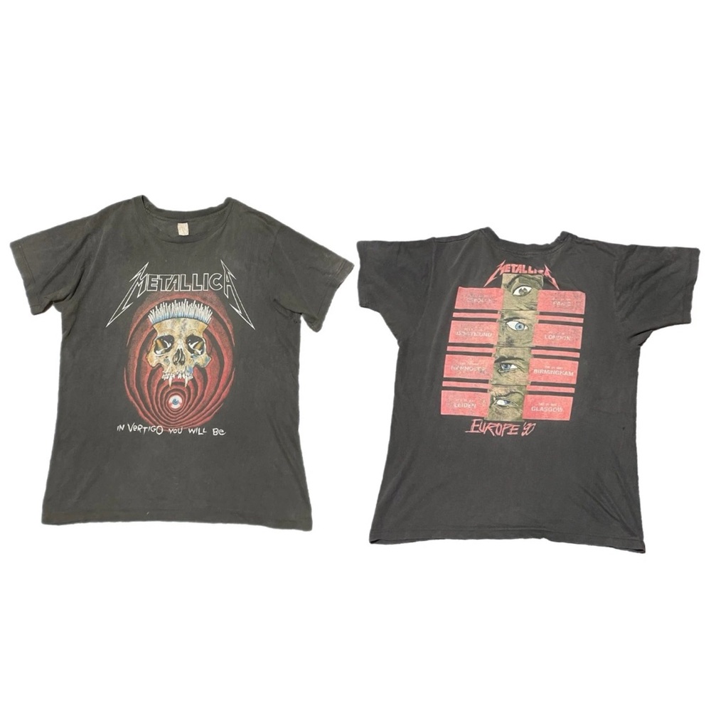 Vintage 1990 Metallica In Vertigo Pushead Europe Justice Tour Band Tee Faded L